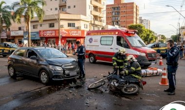 Motociclista fica ferido após colisão entre carro e moto em cruzamento no bairro Vila Operária em Rondonópolis