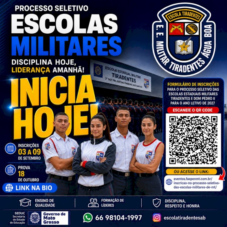 Escola Militar Tiradentes de Água Boa Abre Inscrições para Novo Processo Seletivo