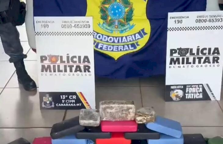 Polícia Militar e PRF prendem homem com 25 quilos de pasta base em Canarana
