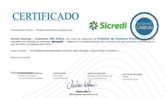 Sicredi Araxingu neutraliza mais de 460 toneladas de carbono