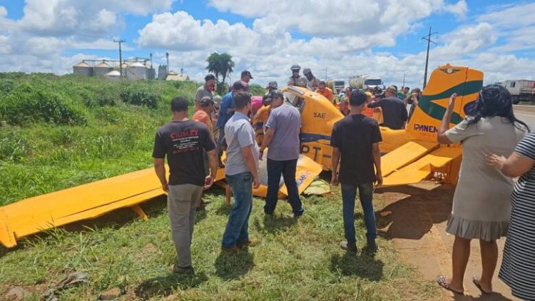 Avião agrícola cai em perímetro urbano de Primavera do Leste e mobiliza equipes de resgate