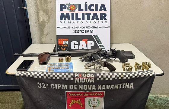 Polícia Militar prende faccionado com armas de fogo e munições em Nova Xavantina
