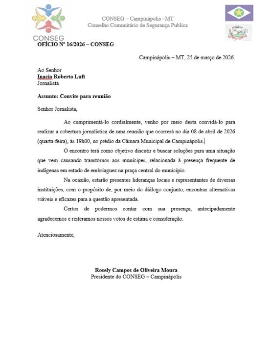 Reunião do CONSEG vai discutir situação de indígenas em estado de embriaguez na praça central de Campinápolis